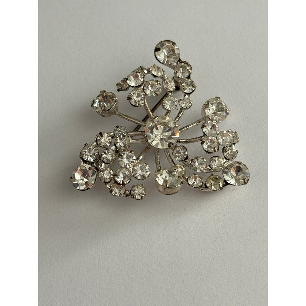 Vintage Silver Tone Brooch Austria Clear Rhinestones